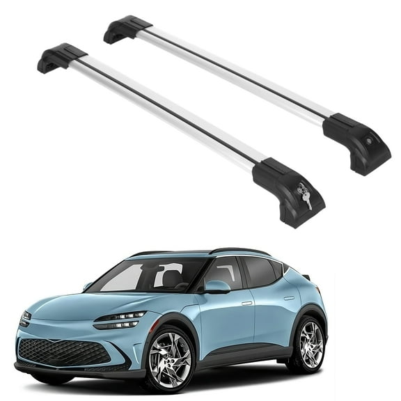ERKUL Heavy Duty 220lbs Roof Rack Cross Bars for Genesis GV60 2023-2024 | Solid Metal Mounts | Aluminum Crossbars with Anti Theft Lock for Rooftop - Compatible with Flush Rails - Silver