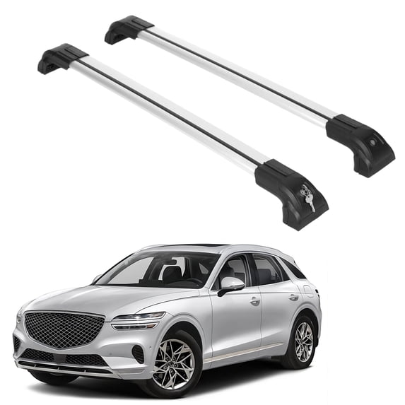 ERKUL Heavy Duty 220lbs Roof Rack Cross Bars for Genesis GV70 2022-2024 | Solid Metal Mounts | Anti-Theft Lock Aluminum Crossbars for Rooftop, Cargo Carrier, Luggage, Kayak, Canoe, Bike | Silver