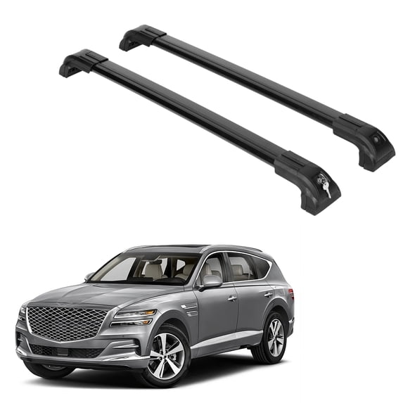 ERKUL Heavy Duty 220lbs Roof Rack Cross Bars for Genesis GV80 2021-2024 | Solid Metal Mounts | Aluminum Crossbars with Anti Theft Lock for Rooftop - Compatible with Flush Rails - Black