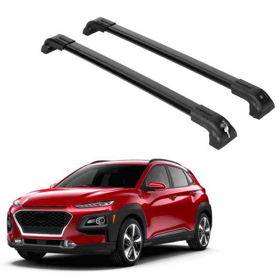 ERKUL Heavy Duty 220lbs Roof Rack Cross Bars for Hyundai Kona 2018-2023 | Solid Metal Mounts | Aluminum Crossbars with Anti Theft Lock for Rooftop - Compatible with Flush Rails - Black