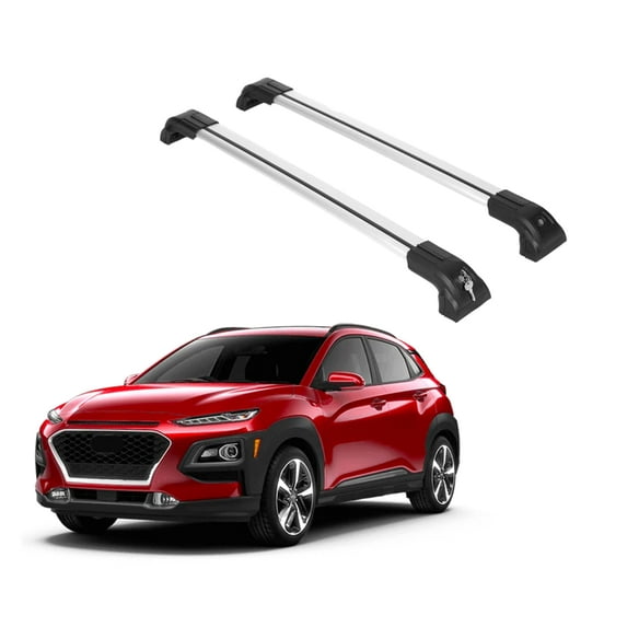 ERKUL Heavy Duty 220lbs Roof Rack Cross Bars for Hyundai Kona 2018-2023 | Solid Metal Mounts | Aluminum Crossbars with Anti Theft Lock for Rooftop - Compatible with Flush Rails - Silver