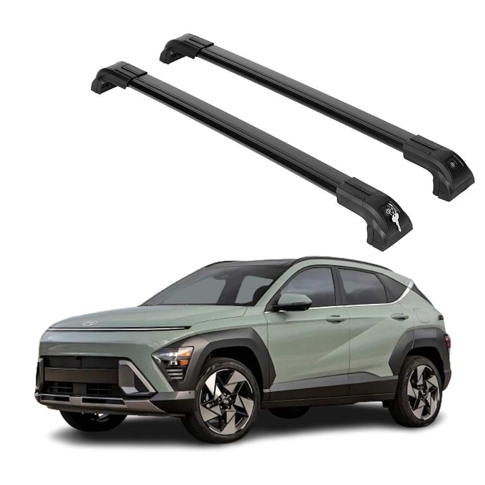 ERKUL Heavy Duty 220lbs Roof Rack Cross Bars for Hyundai Kona & Kona Electric 2024-2025 | Solid Metal Mounts | Aluminum Crossbars with Anti Theft Lock - Compatible with Flush Rails - Black