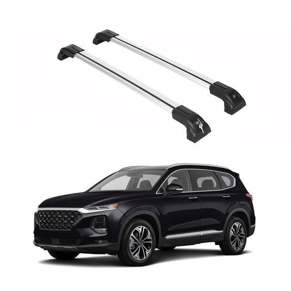 ERKUL Heavy Duty 220lbs Roof Rack Cross Bars for Hyundai Santa Fe 2019-2023 | Solid Metal Mounts | Aluminum Crossbars with Anti Theft Lock for Rooftop - Compatible with Flush Rails - Silver