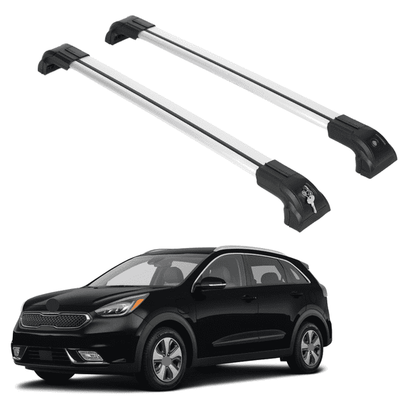 ERKUL Heavy Duty 220lbs Roof Rack Cross Bars for Kia NIRO 2016-2022 | Solid Metal Mounts | Aluminum Crossbars with Anti Theft Lock for Rooftop - Compatible with Flush Rails - Silver