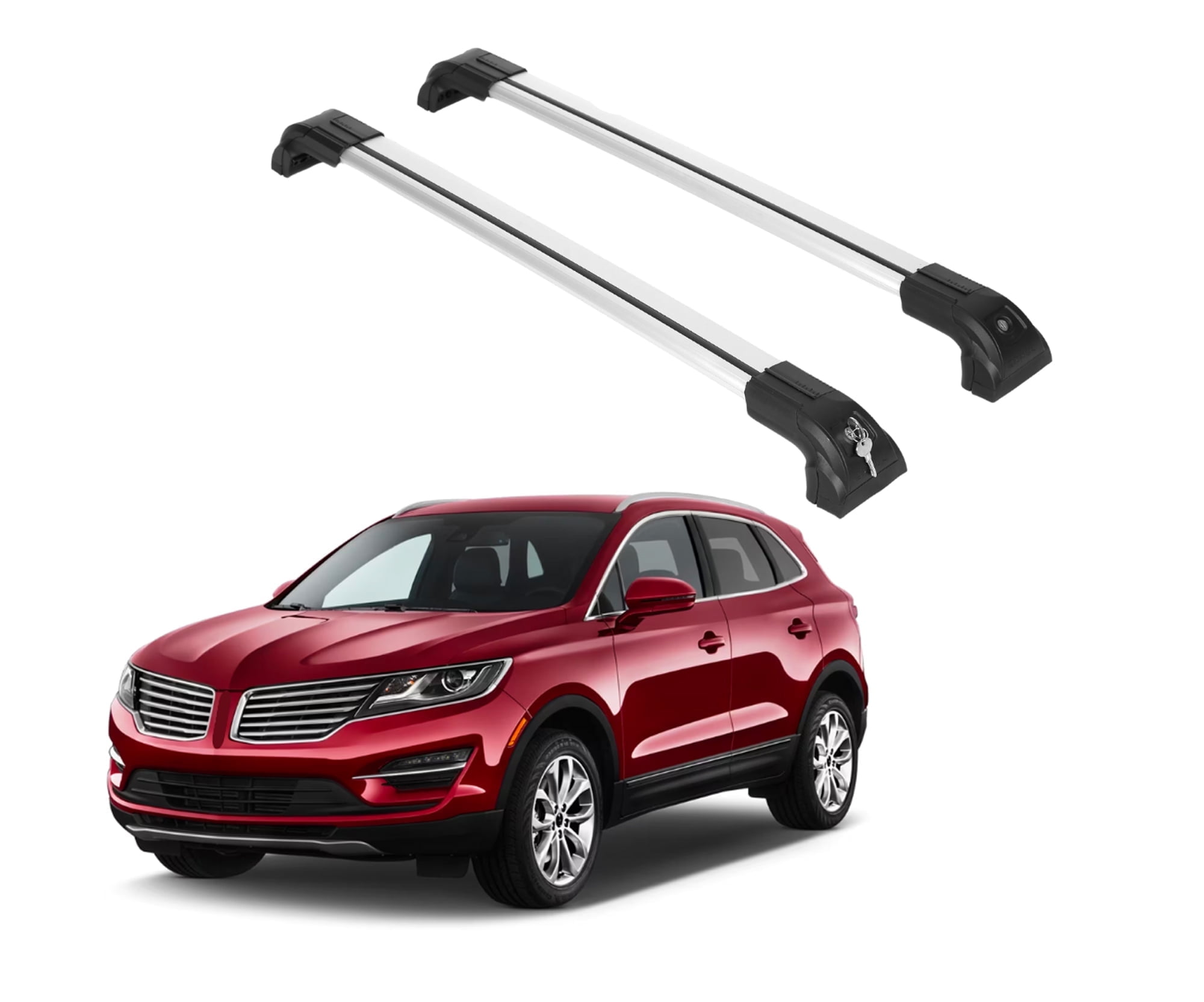 ERKUL Heavy Duty 220lbs Roof Rack Cross Bars for Lincoln MKC 2015-2019 | Solid Metal Mounts | Aluminum Crossbars with Anti Theft Lock for Rooftop - Compatible with Flush Rails - Silver