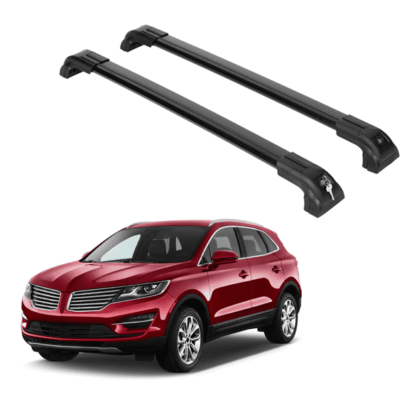 ERKUL Heavy Duty 220lbs Roof Rack Cross Bars for Lincoln MKC 2015-2019 | Solid Metal Mounts | Aluminum Crossbars with Anti Theft Lock for Rooftop - Compatible with Flush Rails - Black