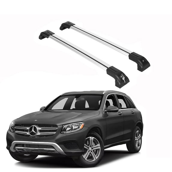 ERKUL Heavy Duty 220lbs Roof Rack Cross Bars for Mercedes Benz GLC 300 2016-2022 |Solid Metal Mounts| Anti-Theft Lock Aluminum Crossbars for Rooftop Cargo Carrier Luggage Kayak | Silver