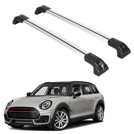 ERKUL Heavy Duty 220lbs Roof Rack Cross Bars for Mini Cooper Clubman F54 2016-2024 |Solid Metal Mounts| Aluminum Crossbars with Anti Theft Lock for Rooftop - Compatible with Flush Rails - Silver