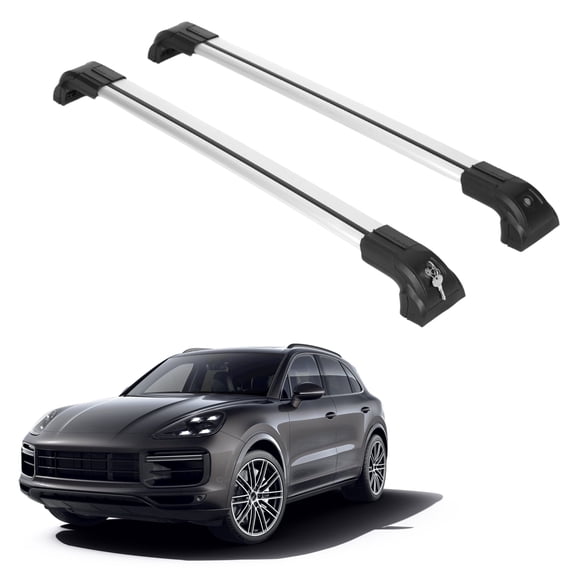 ERKUL Heavy Duty 220lbs Roof Rack Cross Bars for Porsche Cayenne 2019-2024 | Solid Metal Mounts | Aluminum Crossbars with Anti Theft Lock for Rooftop - Compatible with Flush Rails - Silver
