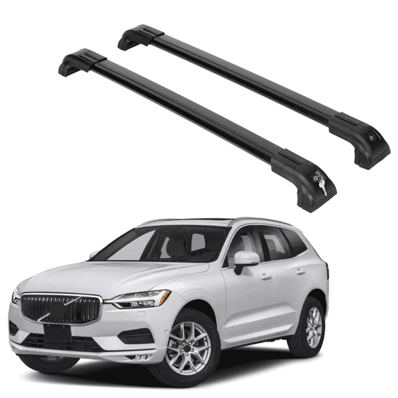 ERKUL Heavy Duty 220lbs Roof Rack Cross Bars for Volvo XC60 2018-2025 | Solid Metal Mounts | Aluminum Crossbars with Anti Theft Lock for Rooftop - Compatible with Flush Rails - Black