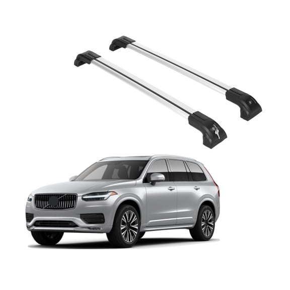 ERKUL Heavy Duty 220lbs Roof Rack Cross Bars for Volvo XC90 2016-2024 | Solid Metal Mounts | Aluminum Crossbars with Anti Theft Lock for Rooftop - Compatible with Flush Rails - Silver