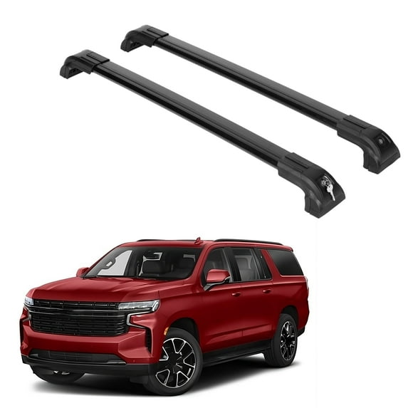 ERKUL Heavy Duty Roof Rack Cross Bars for Chevrolet Chevy Suburban 2021-2025 | Solid Metal Mounts | Aluminum Crossbars with Anti Theft Lock for Rooftop - Compatible with Flush Rails - Black