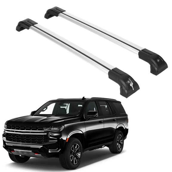 ERKUL Heavy Duty Roof Rack Cross Bars for Chevrolet Chevy Tahoe 2021-2024 | Solid Metal Mounts | Aluminum Crossbars with Anti Theft Lock for Rooftop - Compatible with Flush Rails - Silver