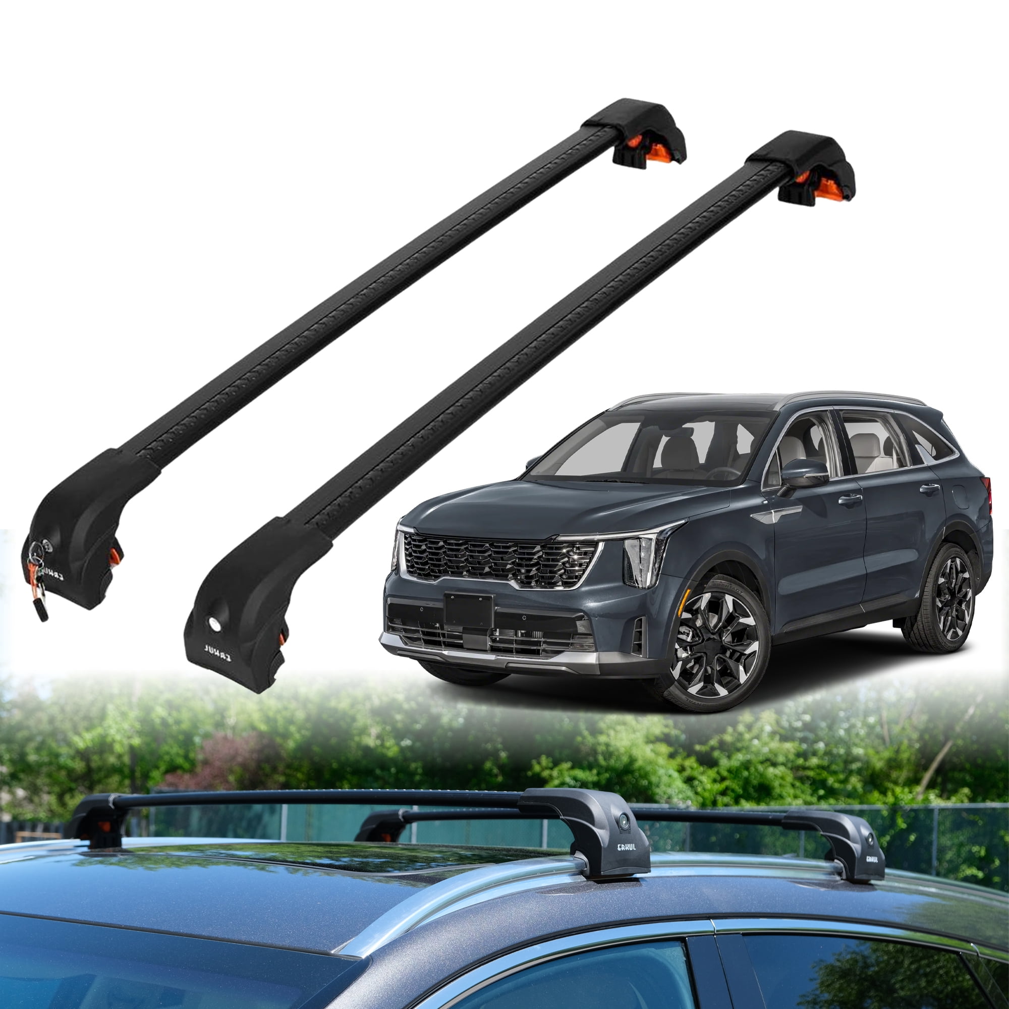 ERKUL Heavy Duty Roof Rack Cross Bars for Kia Sorento 2021-2025 | Upgraded Aero Aluminum Crossbars with Smart Clamp System | Compatible with Flush Rails - Black