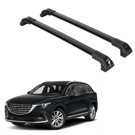 ERKUL Heavy Duty Roof Rack Cross Bars for Mazda CX9 CX-9 2016-2024 | Solid Metal Mounts | Aluminum Crossbars with Anti Theft Lock for Rooftop - Compatible with Flush Rails - Black