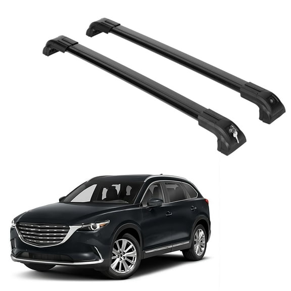 ERKUL Heavy Duty Roof Rack Cross Bars for Mazda CX9 CX-9 2016-2024 | Solid Metal Mounts | Aluminum Crossbars with Anti Theft Lock for Rooftop - Compatible with Flush Rails - Black