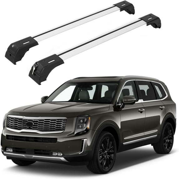 ERKUL Roof Rack Cross Bars for 2019-2025 Kia Telluride (Except X-Line and X-Pro) | Aluminum Crossbars with Anti Theft Lock for Rooftop | Compatible with Flush Rails - Silver