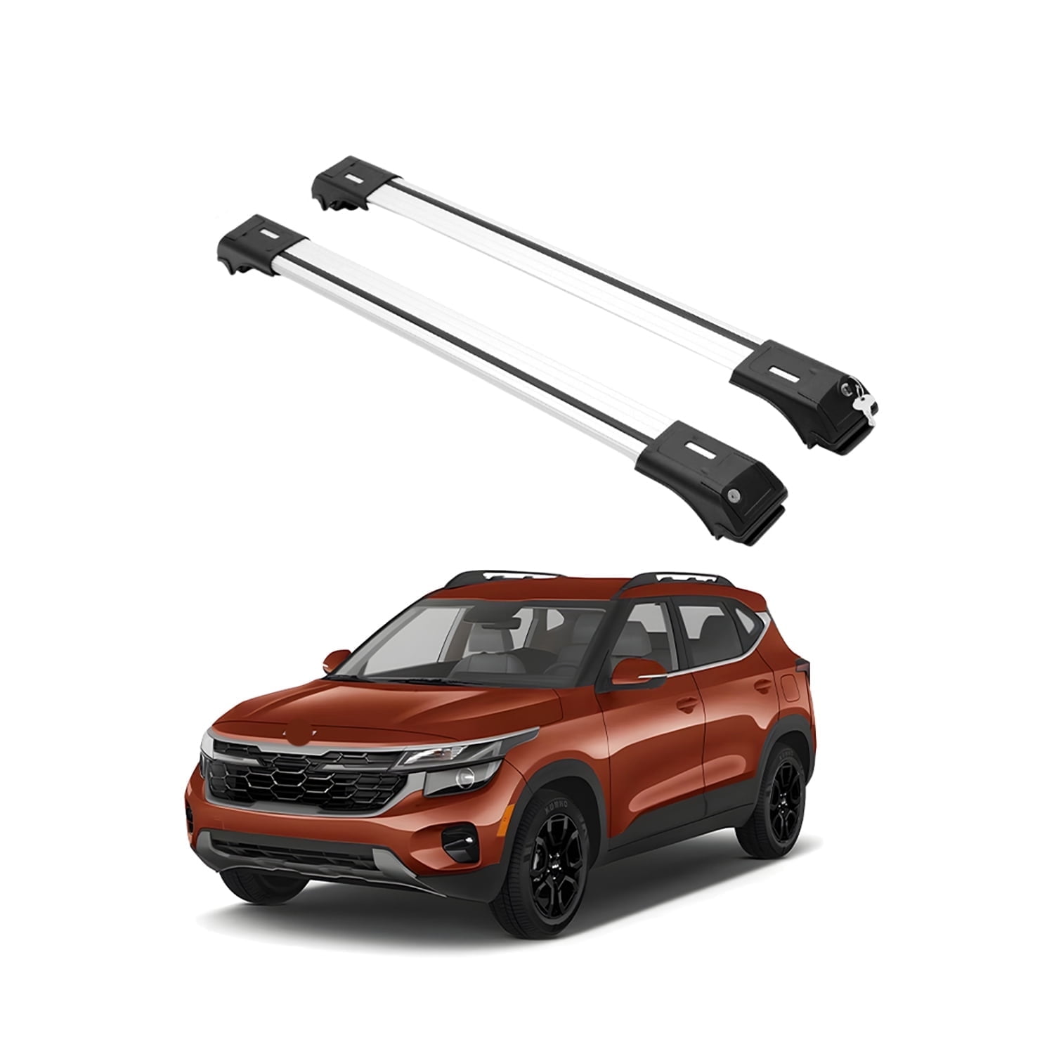 ERKUL Roof Rack Cross Bars for 2021-2025 Kia Seltos X-Line | Aluminum Crossbars with Anti-Theft Lock for Rooftop | Compatible with Raised Rails - Silver