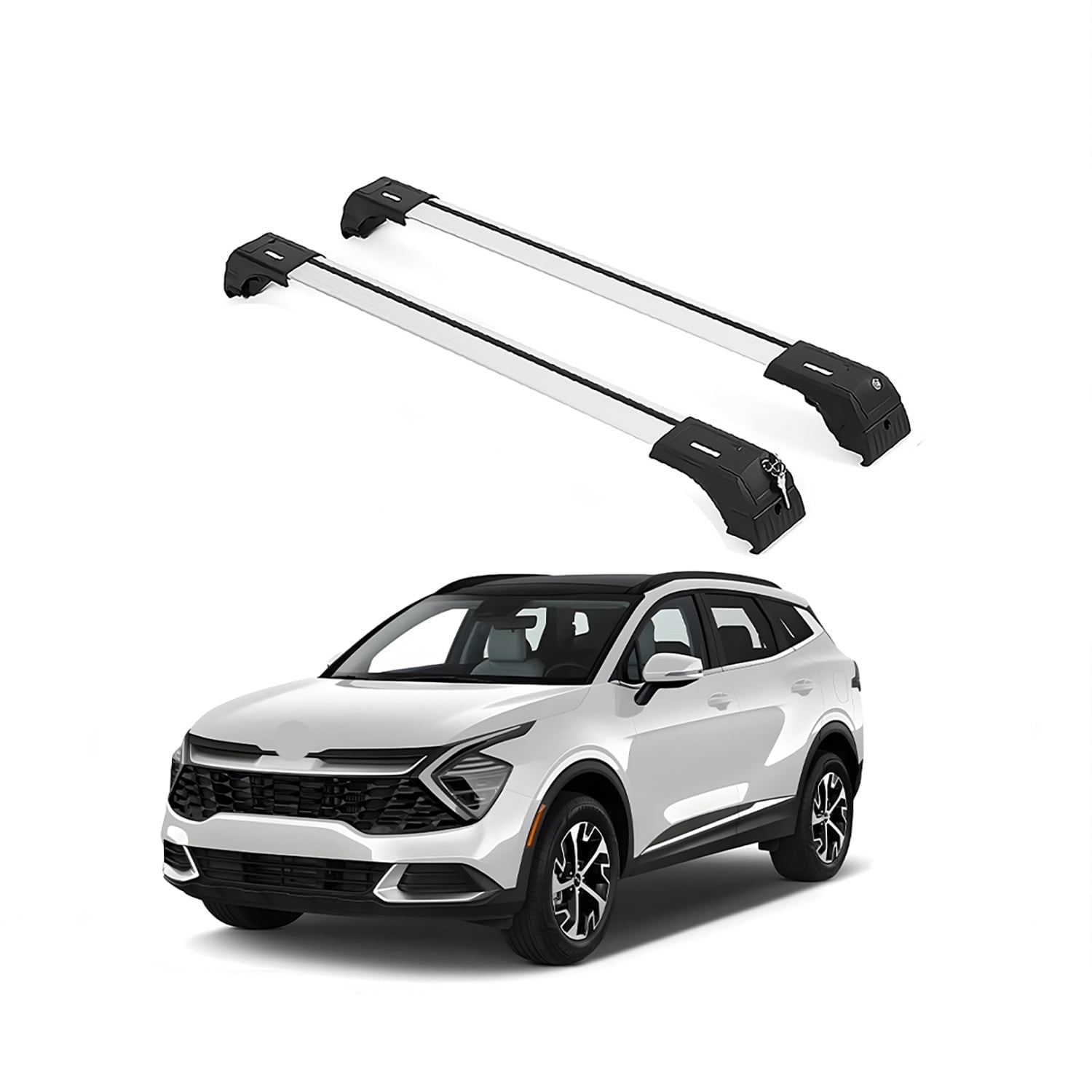 ERKUL Roof Rack Cross Bars for 2023-2025 Kia Sportage SX, SX Prestige, Hybrid EX | Aluminum Crossbars with Anti Theft Lock for Rooftop | Compatible with Flush Rails - Silver
