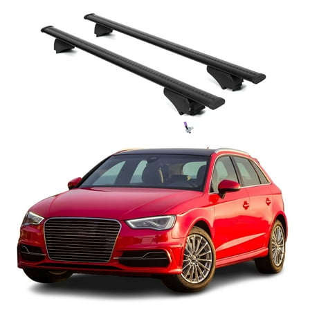 ERKUL Roof Rack Cross Bars for Audi A3 Sportback e-tron 2016-2018 | Aluminum Crossbars with Anti Theft Lock for Rooftop | Compatible with Flush Rails - Black