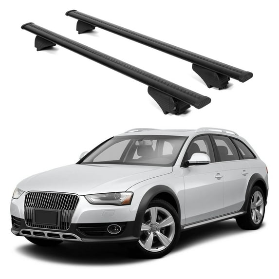 ERKUL Roof Rack Cross Bars for Audi A4 (B8) Allroad 2008-2015 | Aluminum Crossbars with Anti Theft Lock for Rooftop | Compatible with Raised Rails - Black