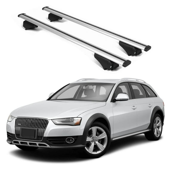 ERKUL Roof Rack Cross Bars for Audi A4 (B8) Allroad 2008-2015 | Aluminum Crossbars with Anti Theft Lock for Rooftop | Compatible with Raised Rails - Silver