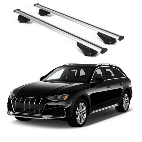 ERKUL Roof Rack Cross Bars for Audi A4 (B9) Allroad 2016-2024 | Aluminum Crossbars with Anti Theft Lock for Rooftop | Compatible with Raised Rails - Silver