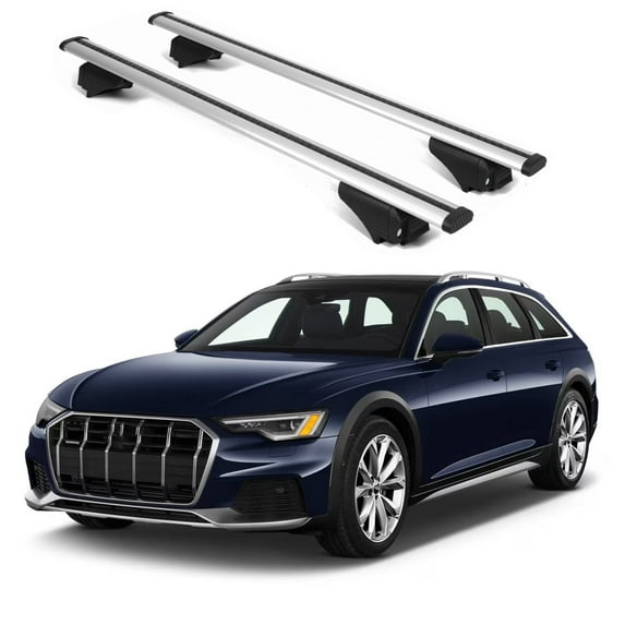 ERKUL Roof Rack Cross Bars for Audi A6 Allroad 2020-2024 | Aluminum Crossbars with Anti Theft Lock for Rooftop | Compatible with Raised Rails - Silver