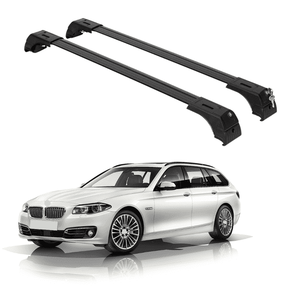 ERKUL Roof Rack Cross Bars for BMW 5 Estate/Touring F11 2010-2017 | Aluminum Crossbars with Anti Theft Lock for Rooftop | Compatible with Flush Rails - Black