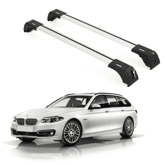 ERKUL Roof Rack Cross Bars for BMW 5 Estate/Touring F11 2010-2017 | Aluminum Crossbars with Anti Theft Lock for Rooftop | Compatible with Flush Rails - Silver