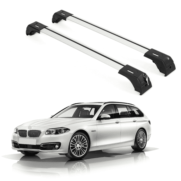 ERKUL Roof Rack Cross Bars for BMW 5 Estate/Touring F11 2010-2017 | Aluminum Crossbars with Anti Theft Lock for Rooftop | Compatible with Flush Rails - Silver
