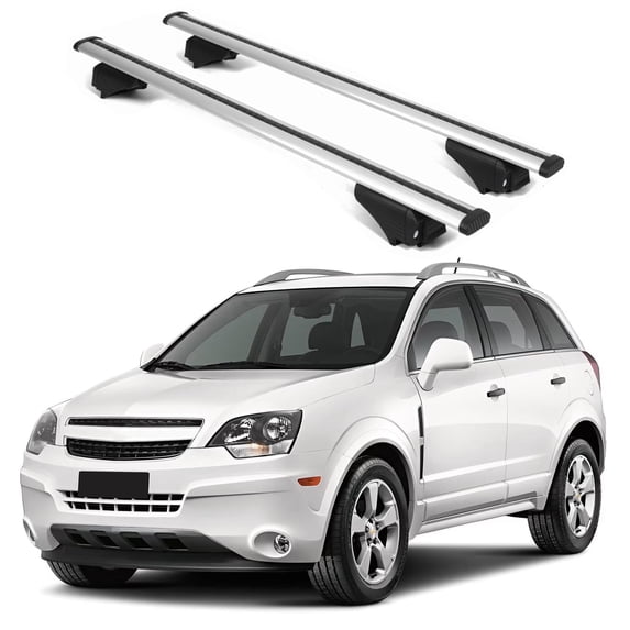 ERKUL Roof Rack Cross Bars for Chevrolet Chevy Captiva 2012-2015 | Aluminum Crossbars with Anti Theft Lock for Rooftop | Compatible with Raised Rails - Silver