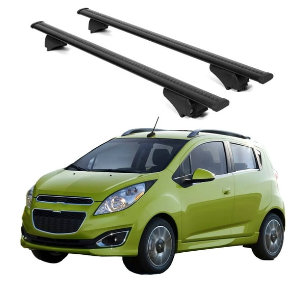 ERKUL Roof Rack Cross Bars for Chevrolet Chevy Spark 2010-2015 | Aluminum Crossbars with Anti Theft Lock for Rooftop | Compatible with Raised Rails - Black