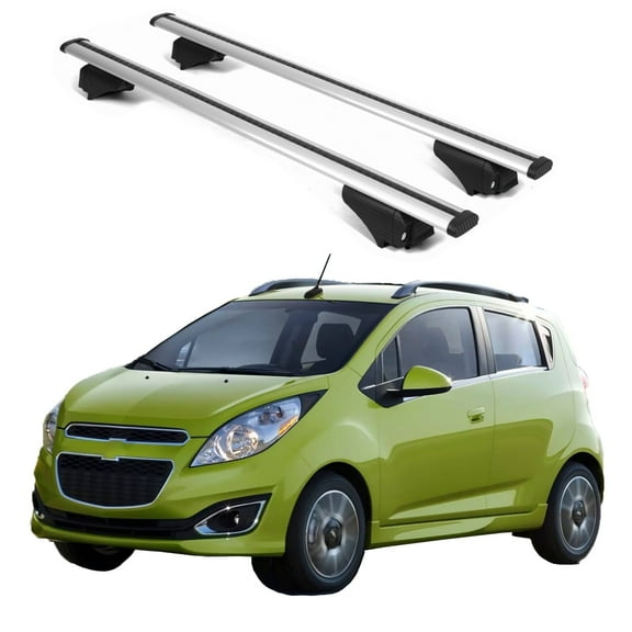 ERKUL Roof Rack Cross Bars for Chevrolet Chevy Spark 2010-2015 | Aluminum Crossbars with Anti Theft Lock for Rooftop | Compatible with Raised Rails - Silver