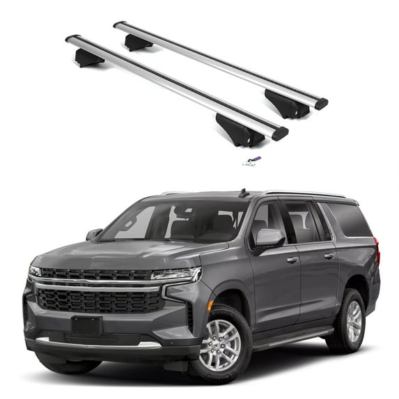 ERKUL Roof Rack Cross Bars for Chevrolet Chevy Suburban 2021-2025 | Aluminum Crossbars with Anti Theft Lock for Rooftop | Compatible with Flush Rails - Silver