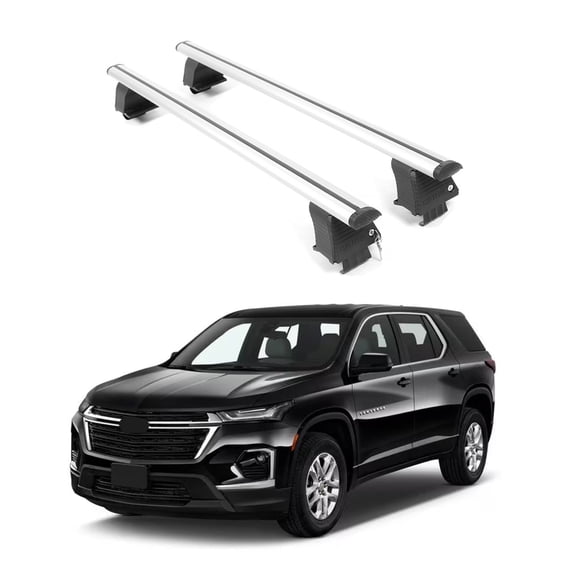 ERKUL Roof Rack Cross Bars for Chevrolet Chevy Traverse 2018-2024 | Aluminum Crossbars with Anti Theft Lock for Rooftop | Compatible with Bare/Naked Roofs - Silver