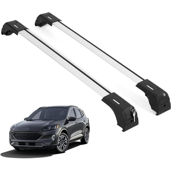 ERKUL Roof Rack Cross Bars for Ford Escape (No Sunroof Models) 2020-2024 | Aluminum Crossbars with Anti Theft Lock for Rooftop | Compatible with Flush Rails - Silver