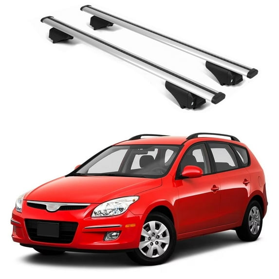 ERKUL Roof Rack Cross Bars for Hyundai Elantra Touring 2009-2012 | Aluminum Crossbars with Anti Theft Lock for Rooftop | Compatible with Raised Rails - Silver