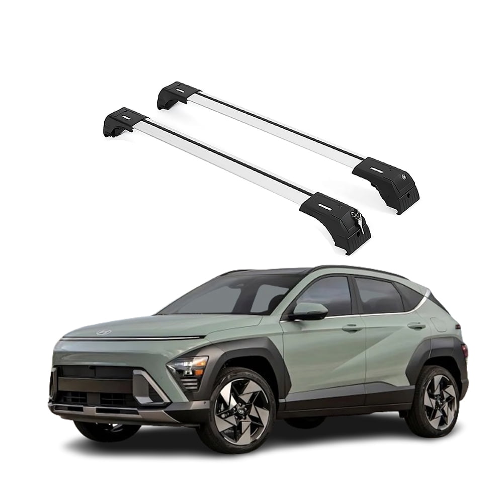 ERKUL Roof Rack Cross Bars for Hyundai Kona & Kona Electric 2024-2025 | Anti-Theft Lock Aluminum Crossbars for Rooftop, Cargo Carrier, Luggage, Kayak, Canoe, Bike | Silver