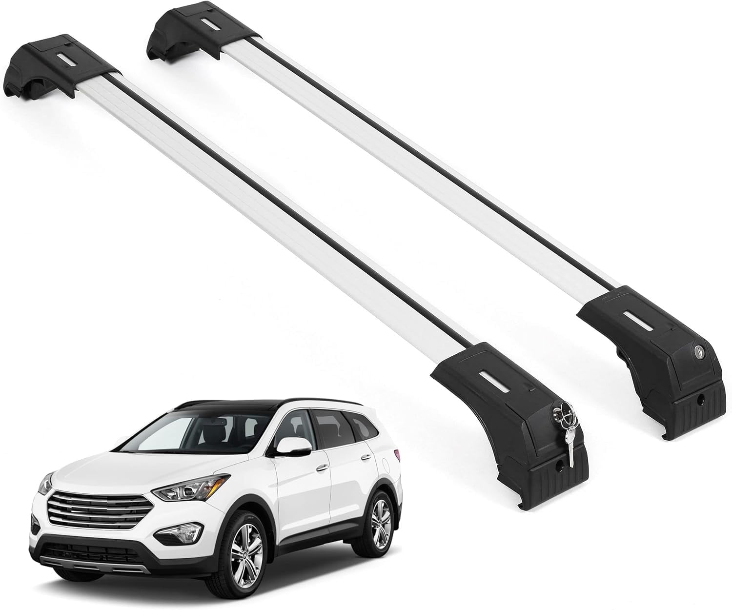 ERKUL Roof Rack Cross Bars for Hyundai Santa Fe 2013-2018 | Aluminum Crossbars with Anti Theft Lock for Rooftop | Compatible with Flush Rails - Silver