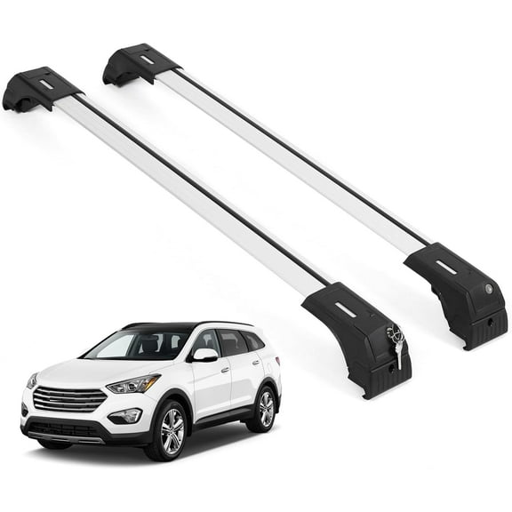 ERKUL Roof Rack Cross Bars for Hyundai Santa Fe 2013-2018 | Aluminum Crossbars with Anti Theft Lock for Rooftop | Compatible with Flush Rails - Silver