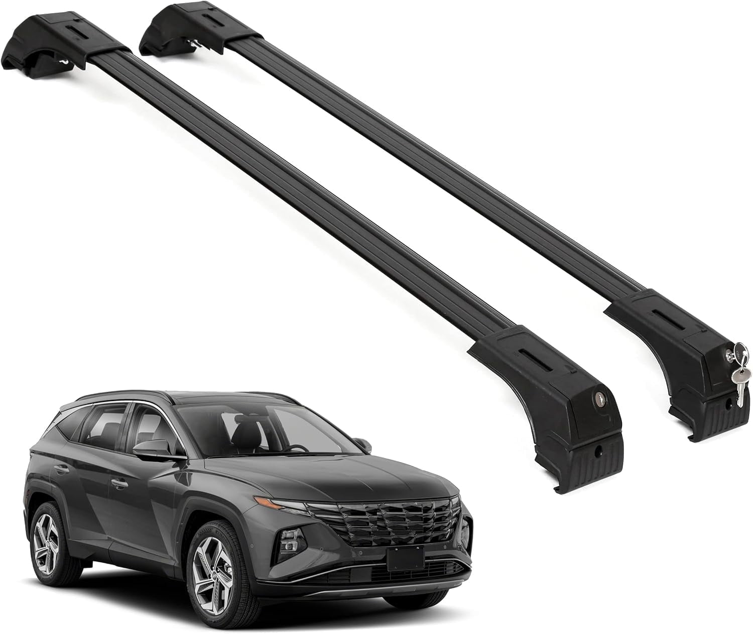 ERKUL Roof Rack Cross Bars for Hyundai Tucson SE/SEL/N Line/Limited 2022-2025 | Aluminum Crossbars with Anti Theft Lock for Rooftop | Compatible with Flush Rails - Black