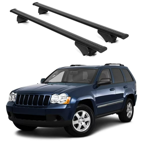 ERKUL Roof Rack Cross Bars for Jeep Grand Cherokee 2005-2010 | Aluminum Crossbars with Anti Theft Lock for Rooftop | Compatible with Raised Rails - Black