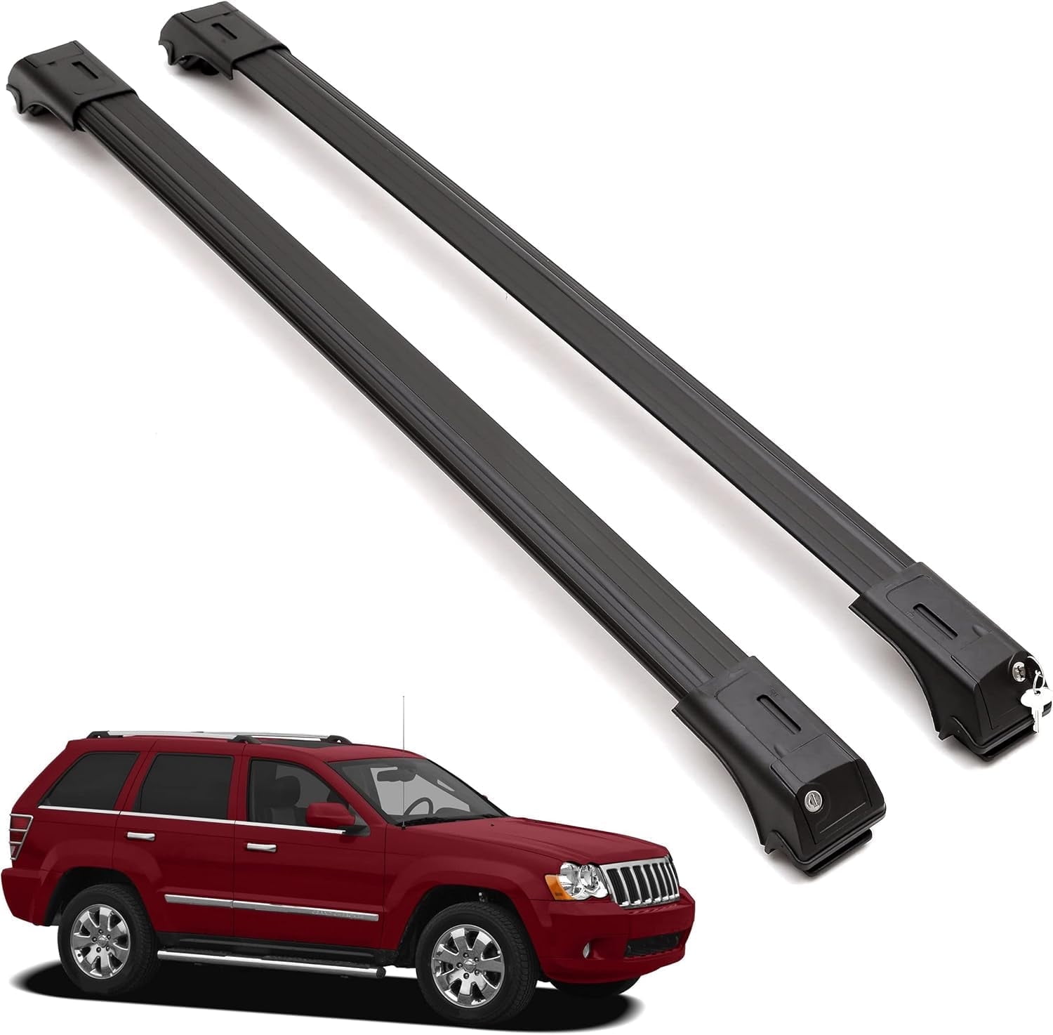 ERKUL Roof Rack Cross Bars for Jeep Grand Cherokee 2005-2010| Aluminum Crossbars with Anti Theft Lock for Rooftop | Compatible with Raised Rails - Black