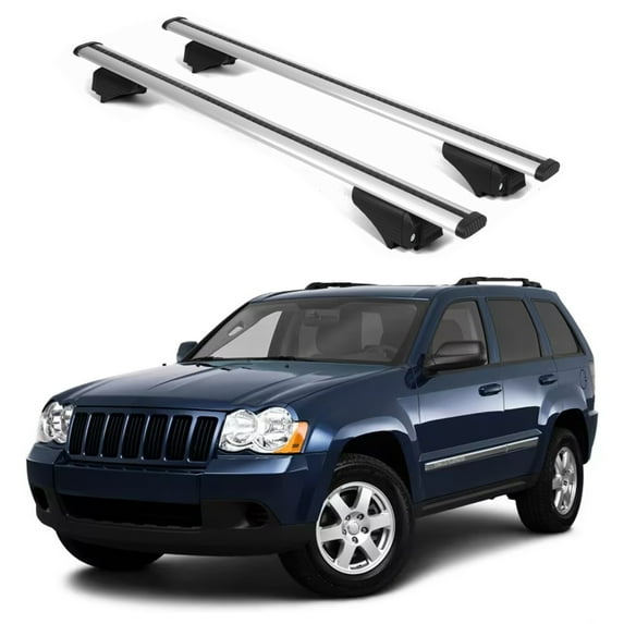 ERKUL Roof Rack Cross Bars for Jeep Grand Cherokee 2005-2010 | Aluminum Crossbars with Anti Theft Lock for Rooftop | Compatible with Raised Rails - Silver