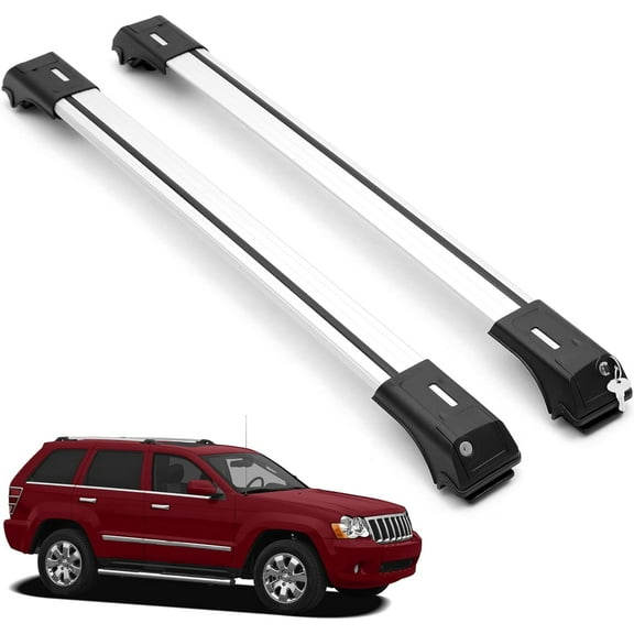 ERKUL Roof Rack Cross Bars for Jeep Grand Cherokee 2005-2010 | Aluminum Crossbars with Anti Theft Lock for Rooftop | Compatible with Raised Rails - Silver