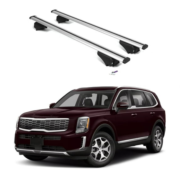 ERKUL Roof Rack Cross Bars for KIA Telluride 2020-2024 S, EX, SX | Aluminum Crossbars with Anti Theft Lock for Rooftop | Compatible with Flush Rails - Silver