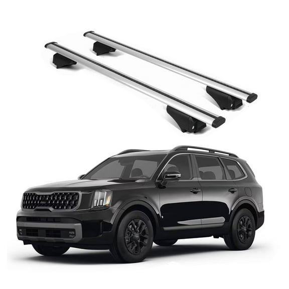 ERKUL Roof Rack Cross Bars for KIA Telluride 2020-2024 X-Line & X-Pro | Aluminum Crossbars with Anti Theft Lock for Rooftop | Compatible with Raised Rails - Silver