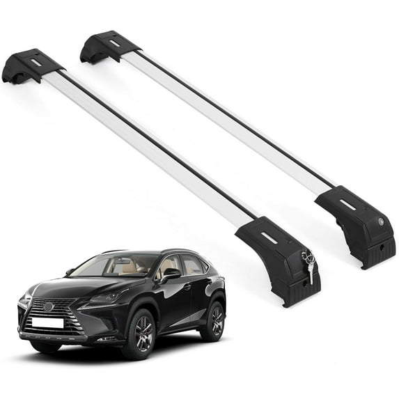 ERKUL Roof Rack Cross Bars for Lexus NX NX200 NX200T NX300 NX300H 2015-2021 | Aluminum Crossbars with Anti Theft Lock for Rooftop | Compatible with Flush Rails - Silver