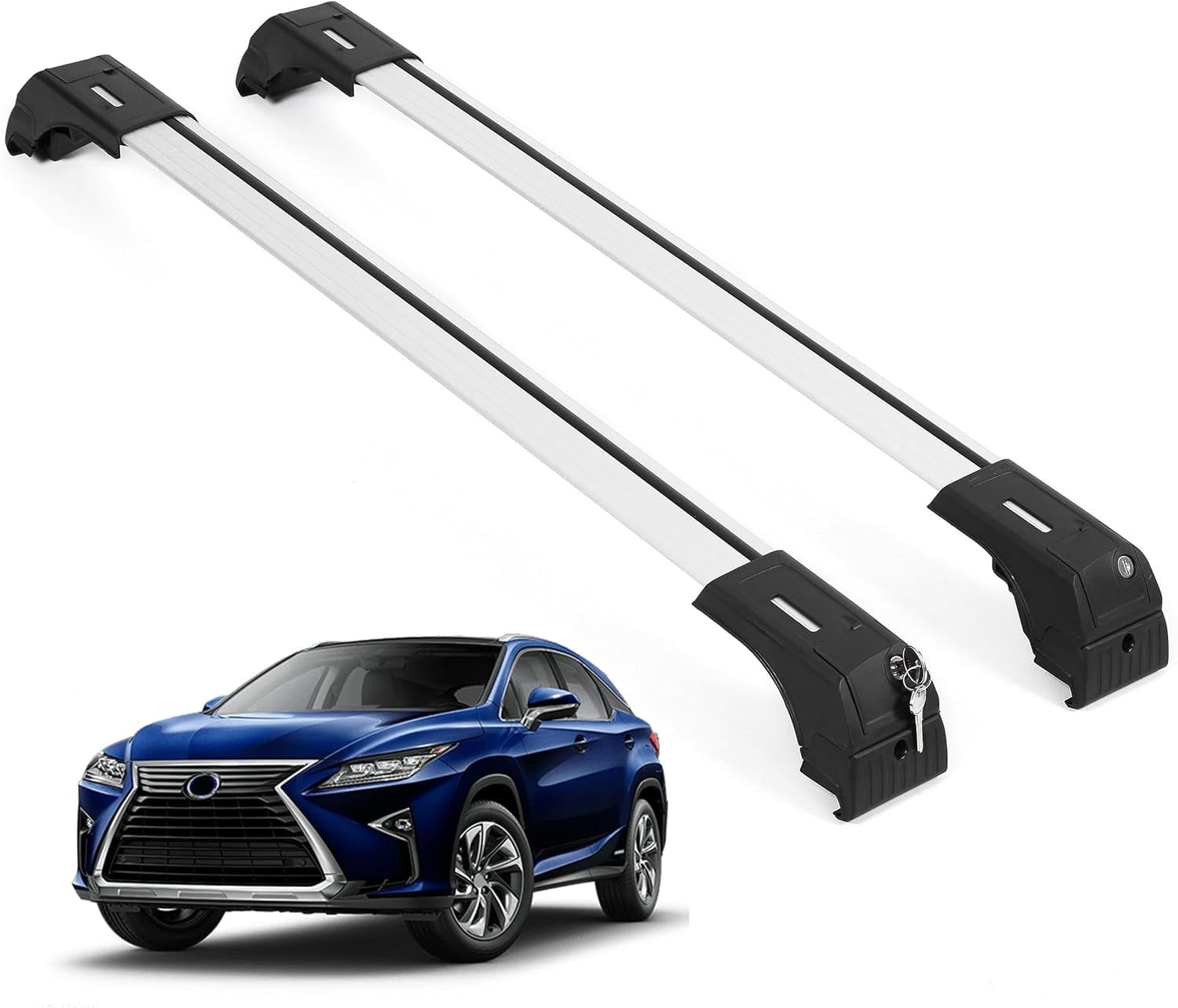 ERKUL Roof Rack Cross Bars for Lexus RX350L RX450H RX450HL 2016-2022 | Aluminum Crossbars with Anti Theft Lock for Rooftop | Compatible with Flush Rails - Silver